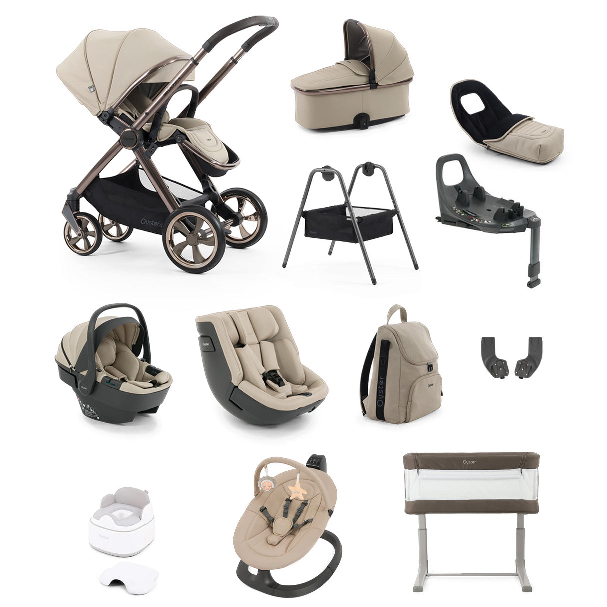 BabyStyle Oyster 4 Luxury 360 Car Seat & Nursery Essentials Bundle - Buttermilk
