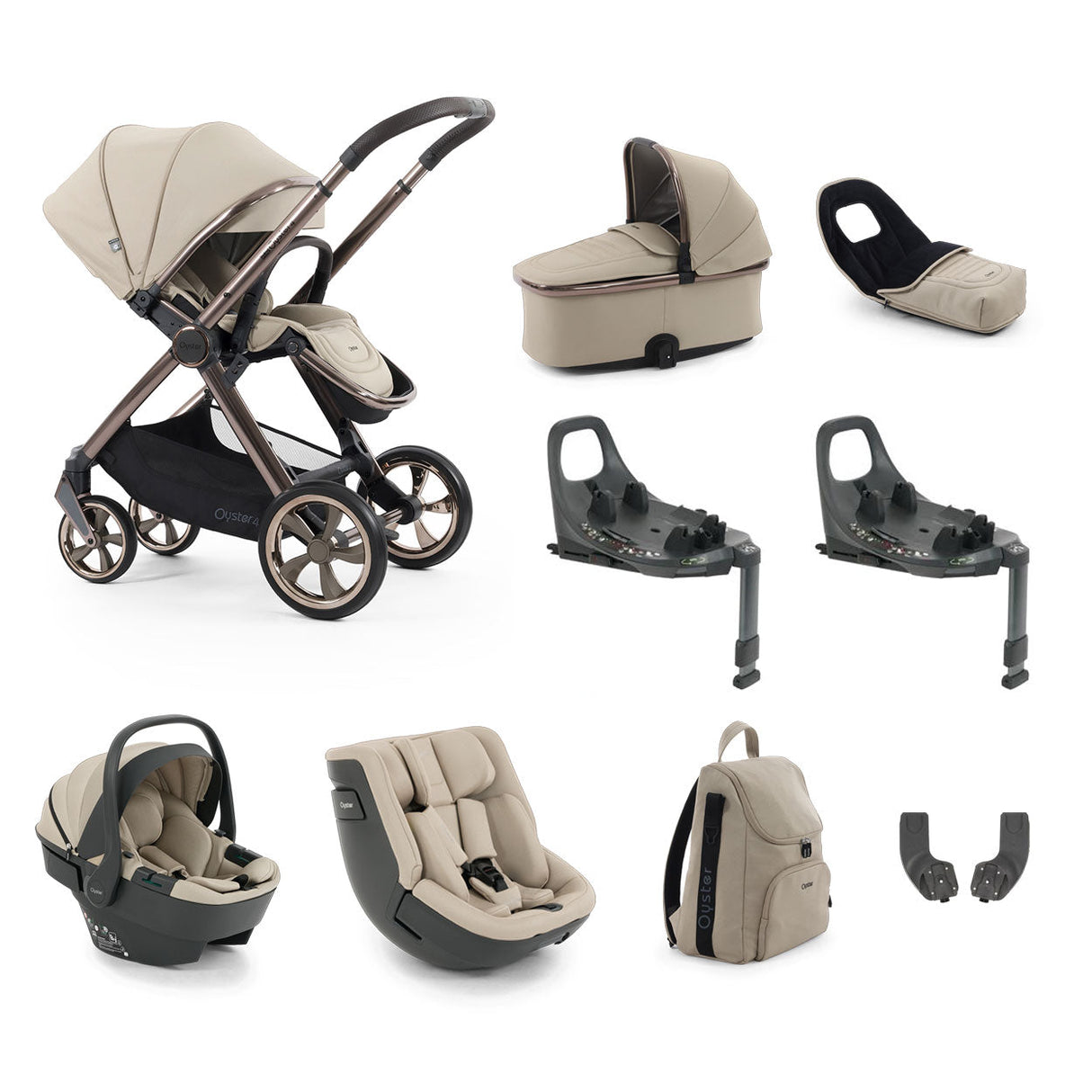 BabyStyle Oyster 4 Luxury Baby & Toddler 360 Car Seat Bundle - Buttermilk