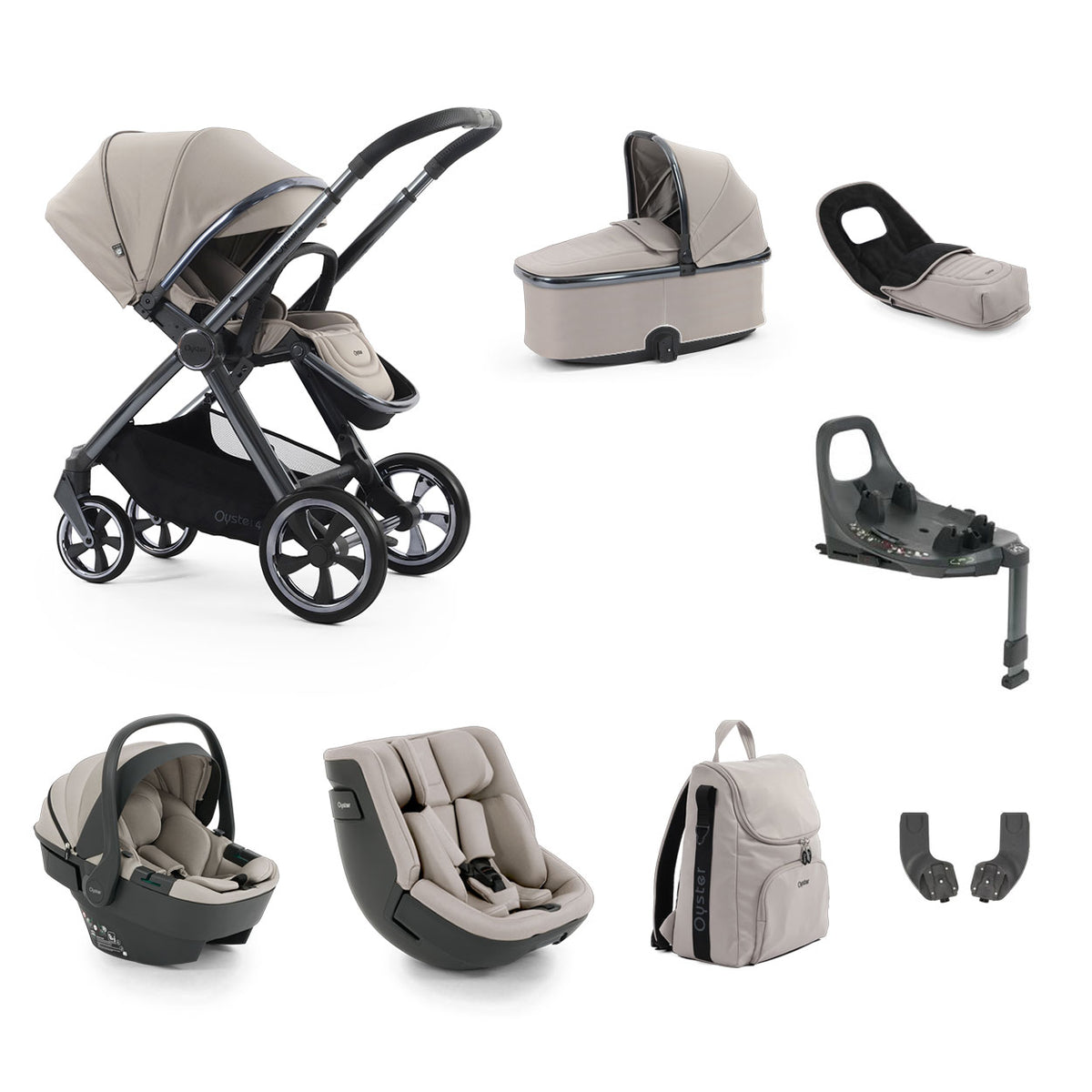 BabyStyle Oyster 4 Luxury Baby & Toddler 360 Car Seat Bundle - Stone
