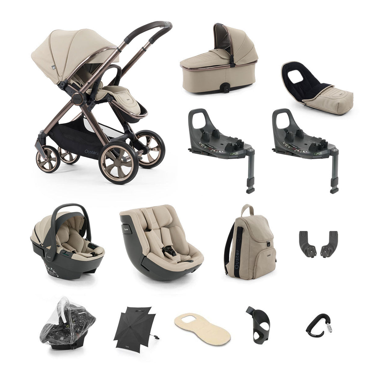 BabyStyle Oyster 4 Ultimate Baby & Toddler 360 Car Seat Bundle - Buttermilk