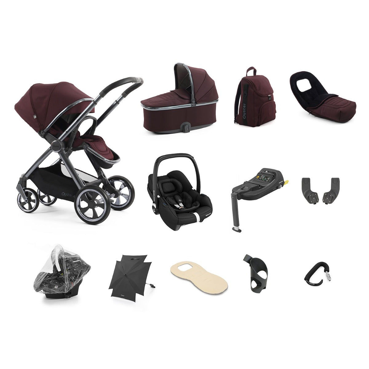 BabyStyle Oyster 4 Ultimate 12 Piece Maxi-Cosi Cabriofix i-Size Bundle - Mulberry 1