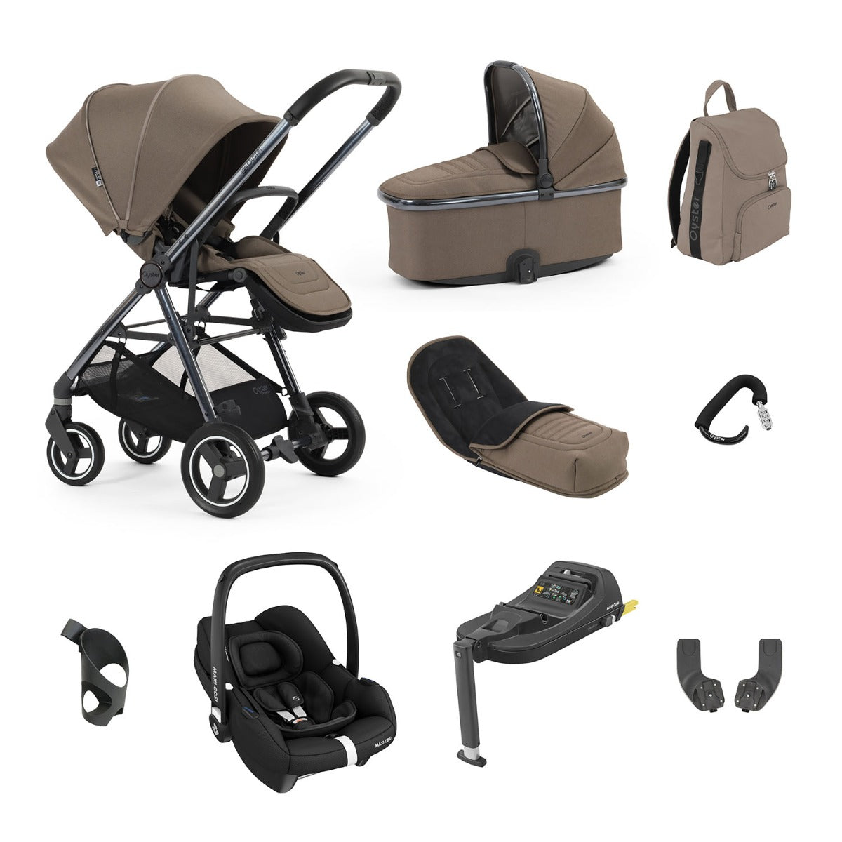 BabyStyle Oyster Gravity+ 9 Piece Maxi-Cosi Cabriofix iSize Bundle - Mink 1