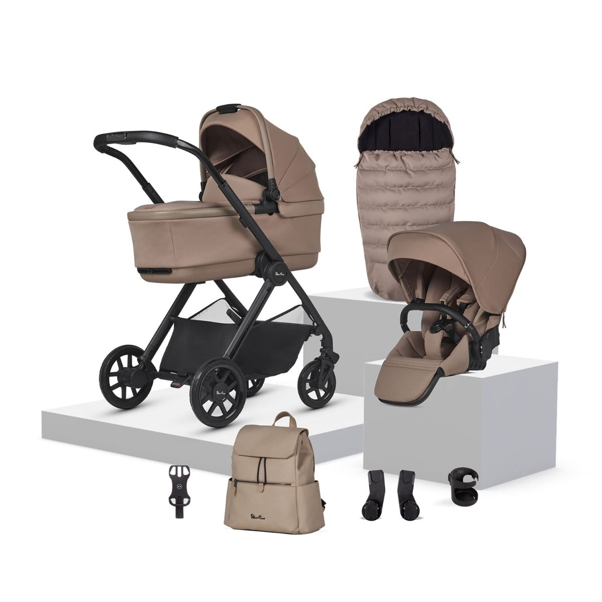 Silver Cross Reef 2 with First Bed Folding Carrycot and Accessory Bundle - Mocha 1