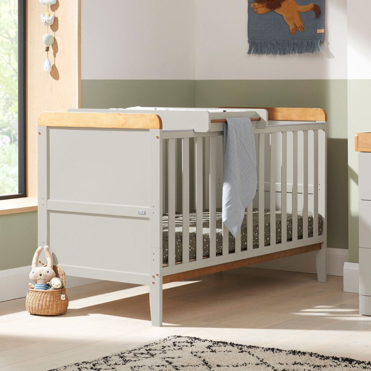 Tutti Bambini Rio Cot Bed with Cot Top Changer & Mattress - Dove Grey/Oak 1