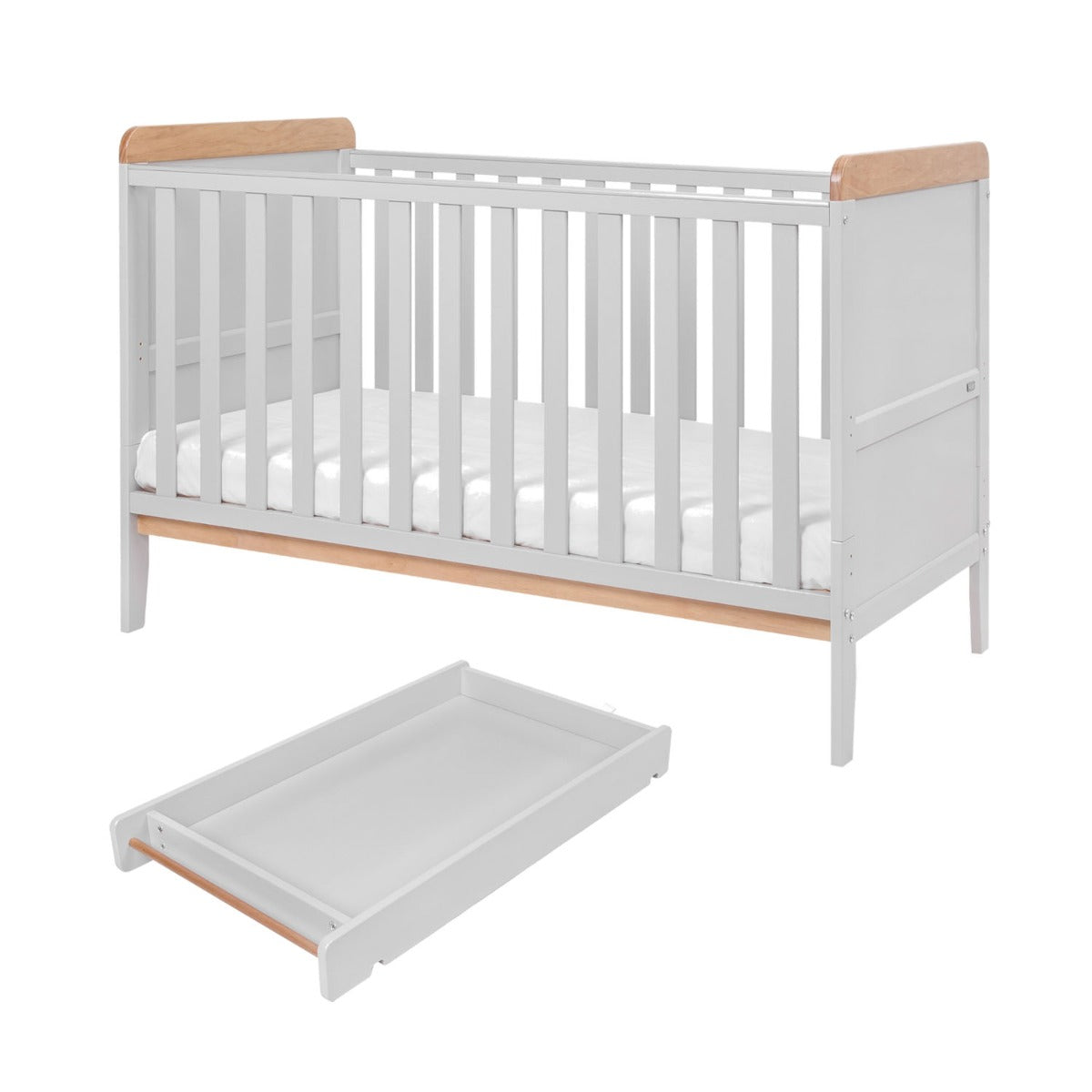 Tutti Bambini Rio Cot Bed with Cot Top Changer & Mattress - Dove Grey/Oak 2