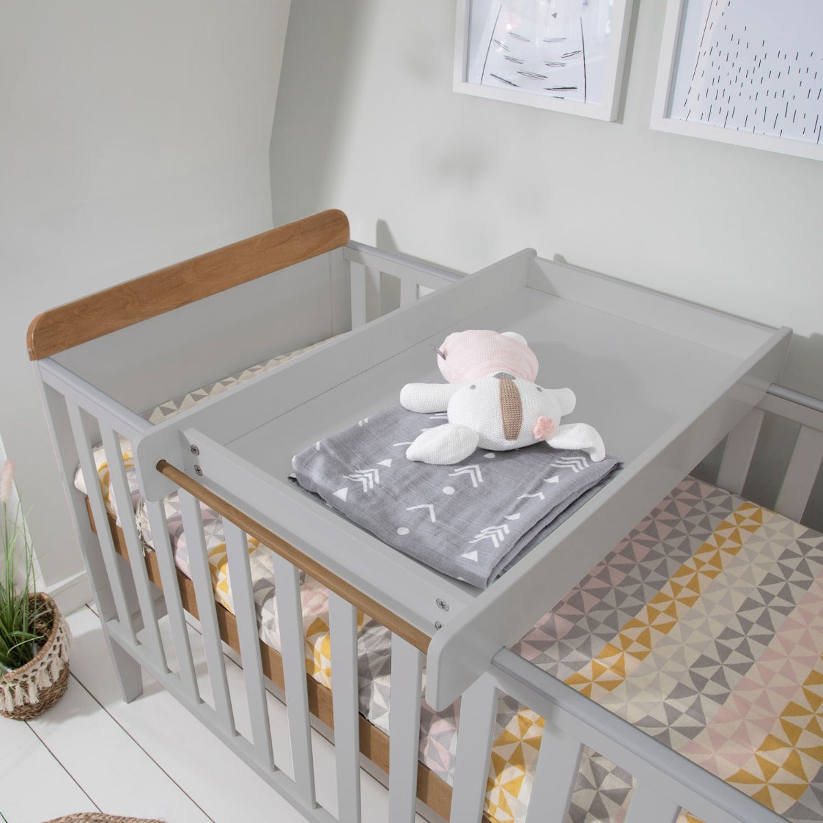Tutti Bambini Rio Cot Bed with Cot Top Changer & Mattress - Dove Grey/Oak 4