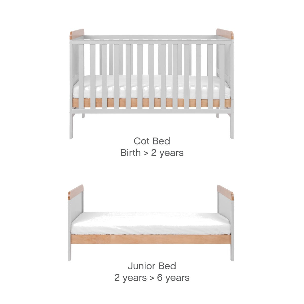 Tutti Bambini Rio Cot Bed with Cot Top Changer & Mattress - Dove Grey/Oak 6
