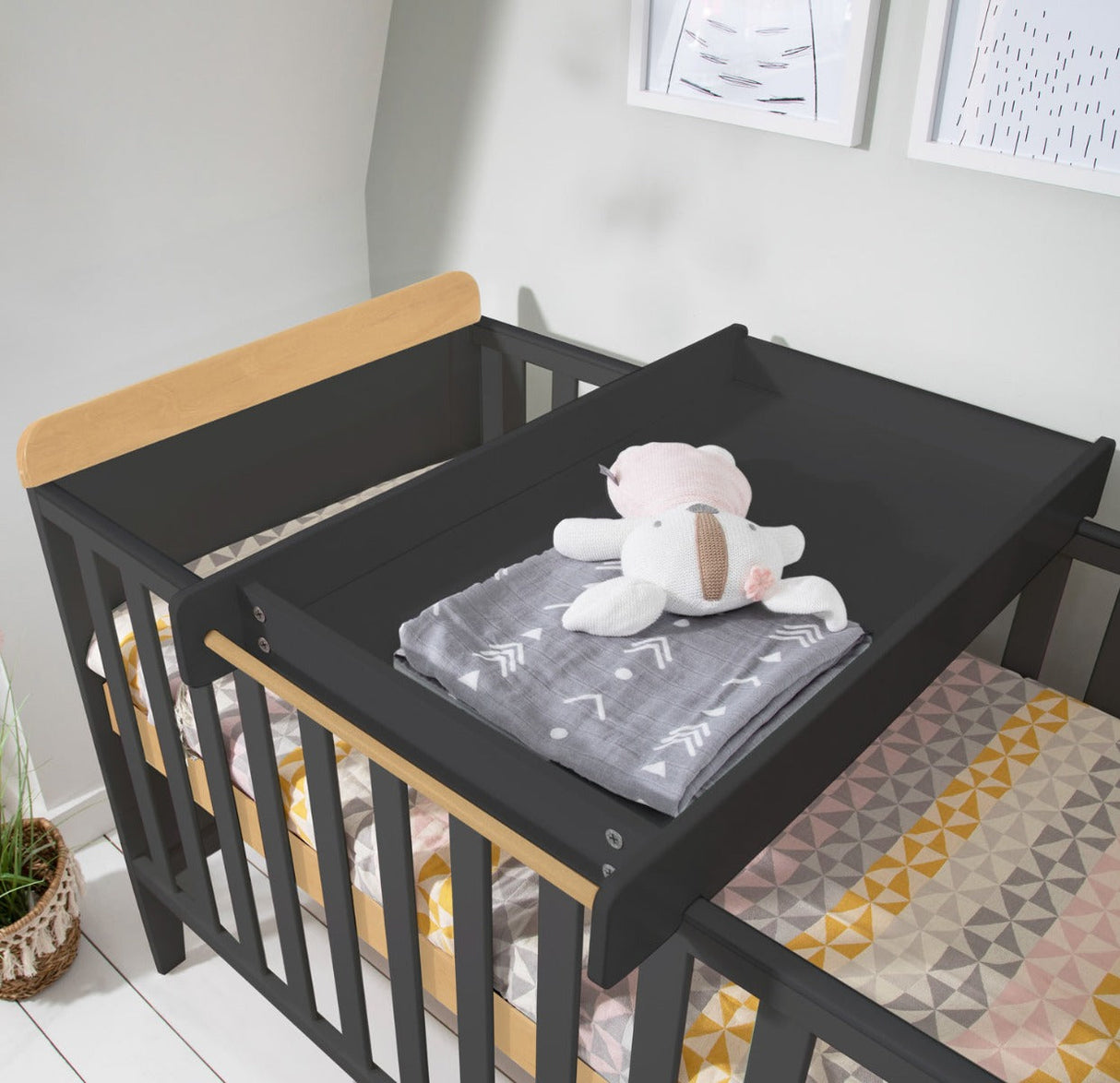 Tutti Bambini Rio Cot Bed with Cot Top Changer & Mattress - Slate Grey/Oak 3
