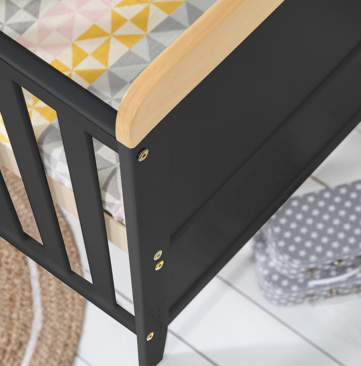 Tutti Bambini Rio Cot Bed with Cot Top Changer & Mattress - Slate Grey/Oak 4