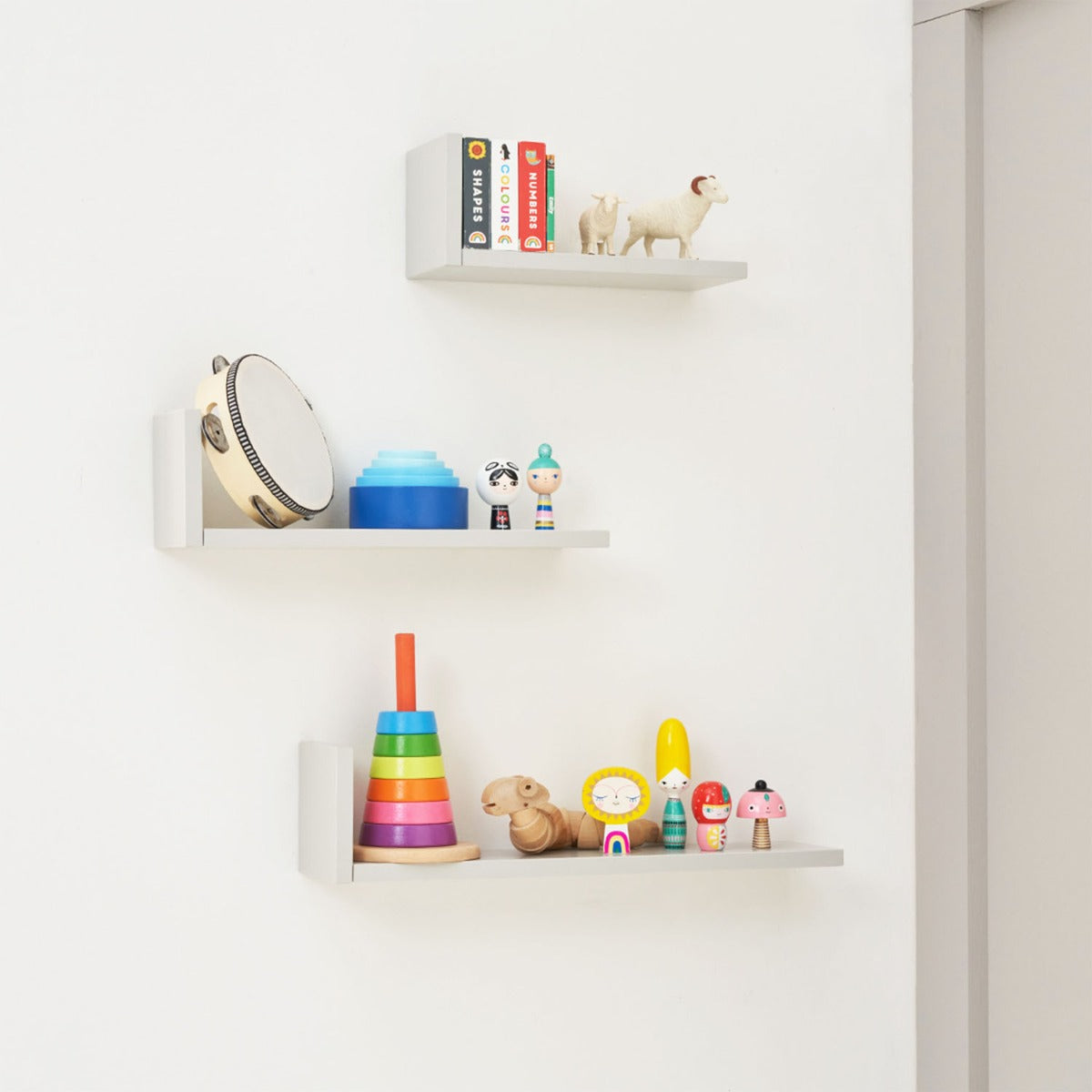 Tutti Bambini Rio Set of Three L-Shaped Wall Shelves - Dove Grey 1