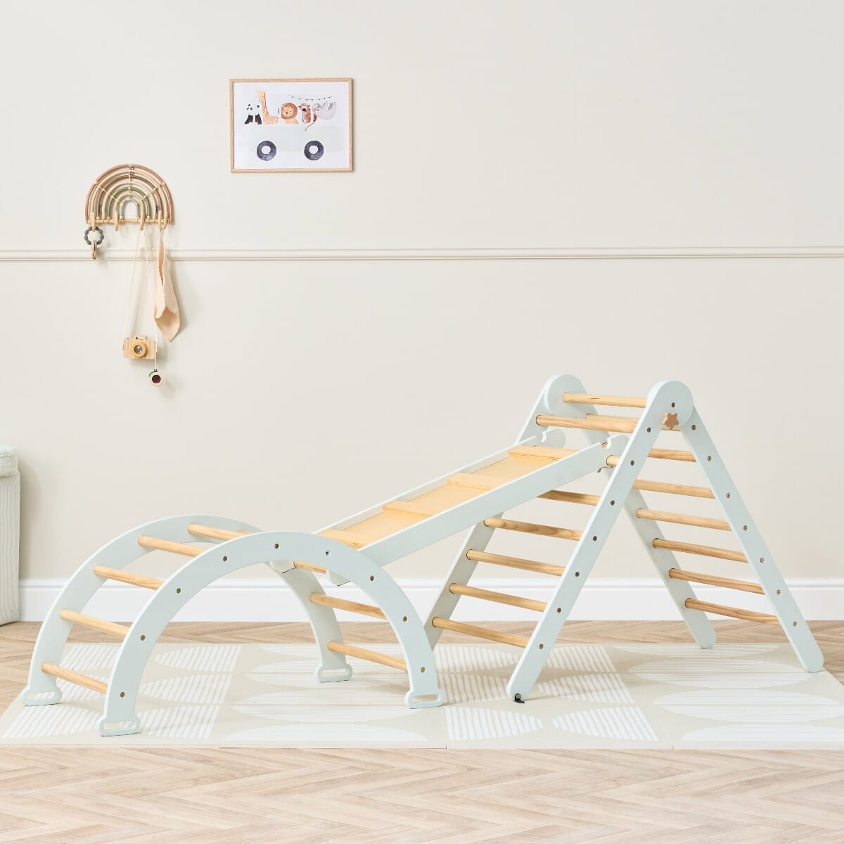 Tutti Bambini Scala Montessori 3 in 1 Pikler Climbing Frame with Climbing Wall - Sea Mist
