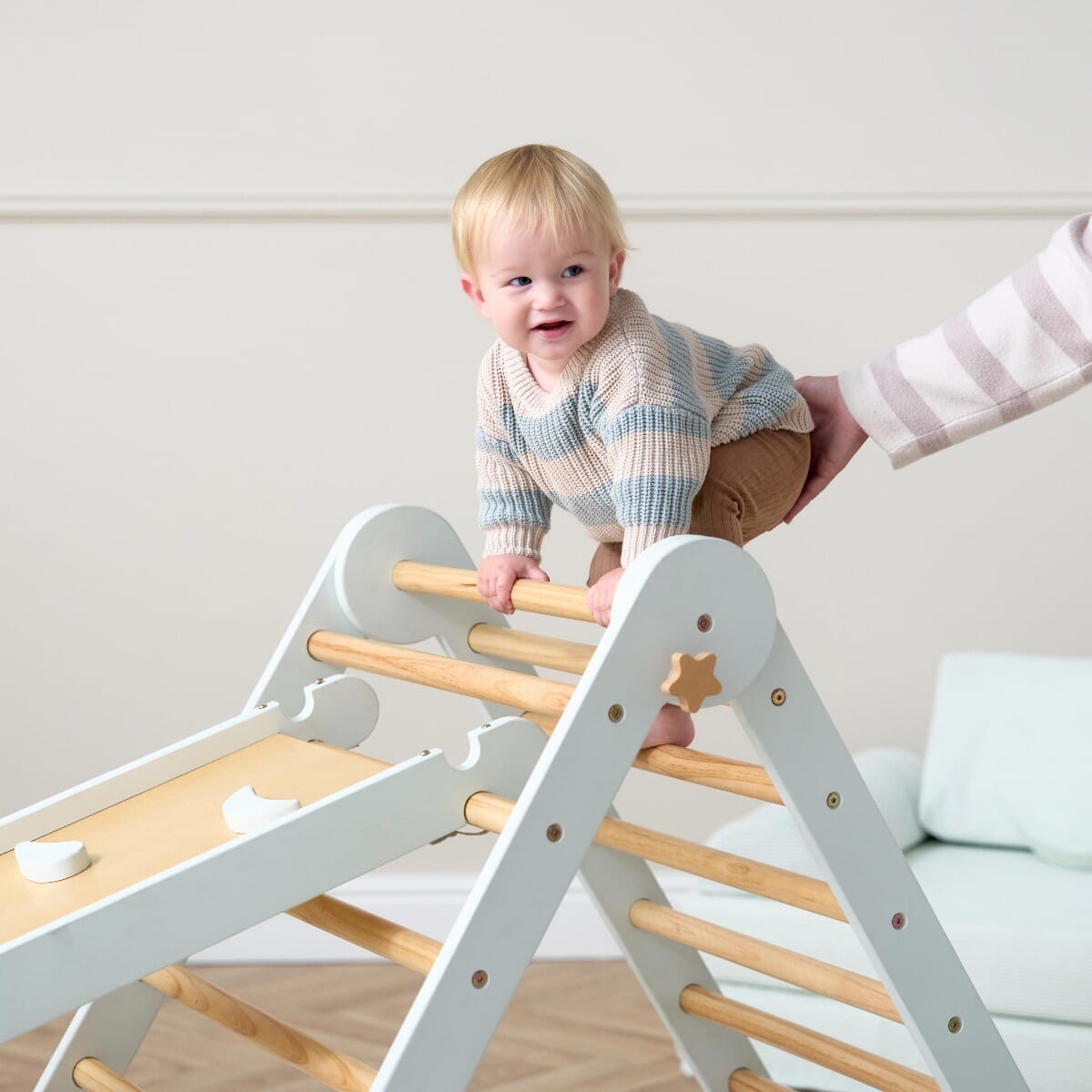 Tutti Bambini Scala Montessori 3 in 1 Pikler Climbing Frame with Climbing Wall - Sea Mist
