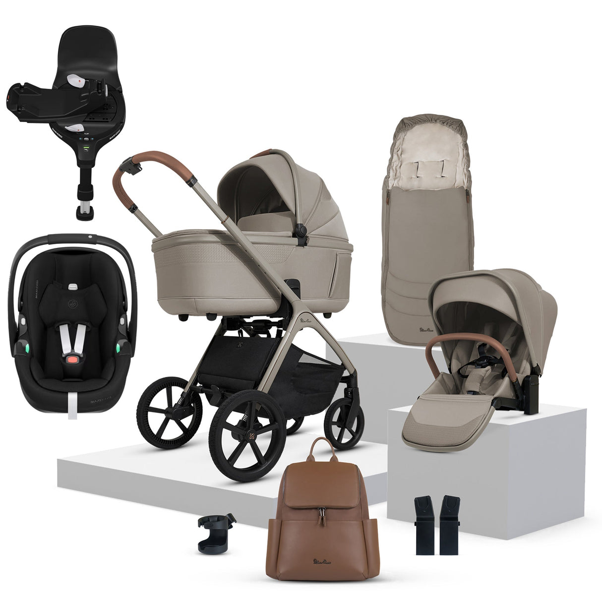 Silver Cross Cove Ultimate Maxi-Cosi Pebble 360 Pro2 Car Seat Bundle - Champagne 1
