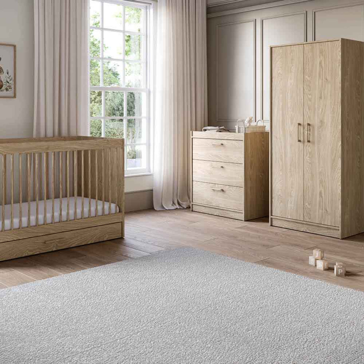 Silver Cross Geneva 3 Piece Nursery Set with Convertible Cot Bed, Dresser & Wardrobe