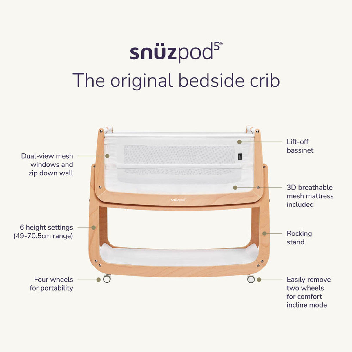 Snuzpod 5 Bedside Crib - Terracotta 3