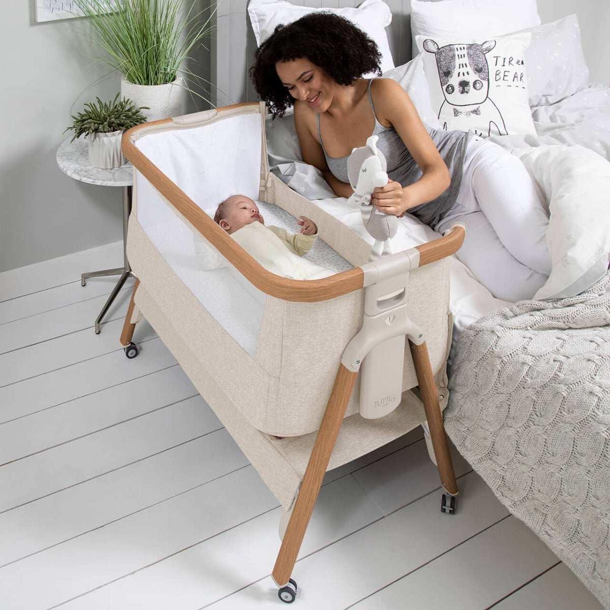 Tutti Bambini CoZee Air Bedside Crib - Scandinavian Walnut and Ecru 1