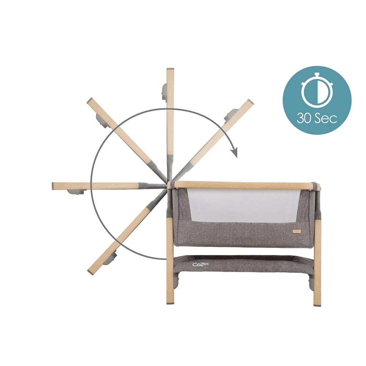 Tutti Bambini CoZee Bedside Crib - Oak and Charcoal 2