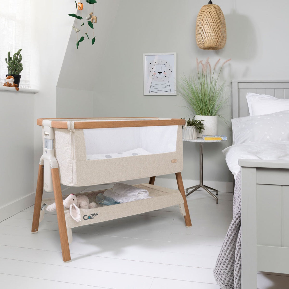 Tutti Bambini CoZee Bedside Crib - Scandinavian Walnut and Ecru 1