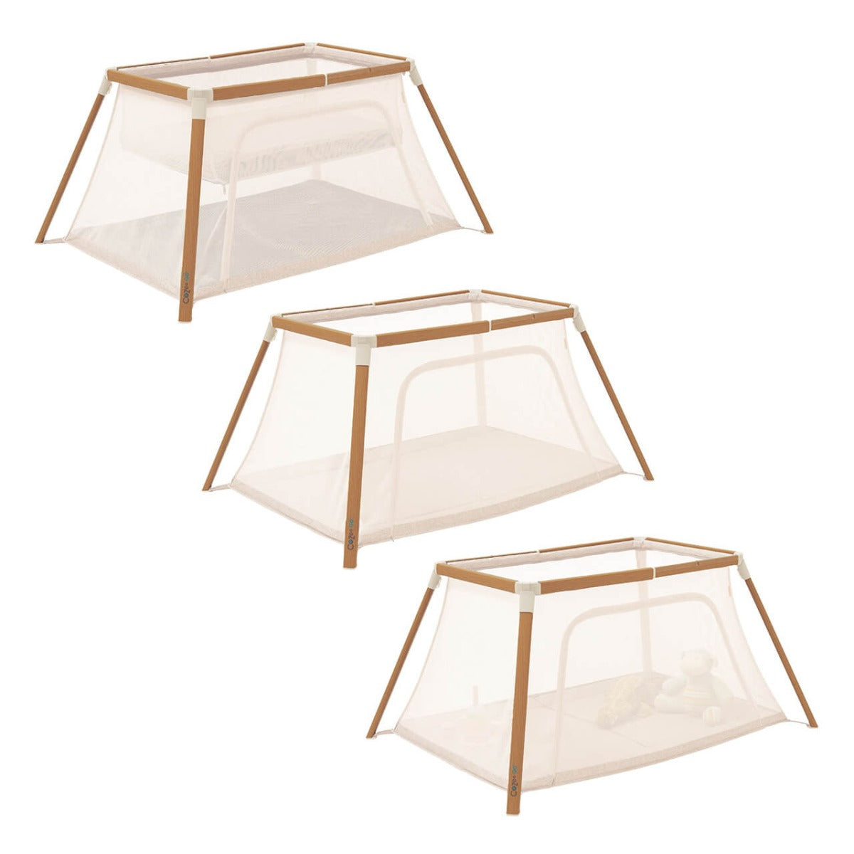Tutti Bambini CoZee Go 3-in-1 Bassinet, Travel Cot & Playpen - Scandinavian Walnut/Ecru 1