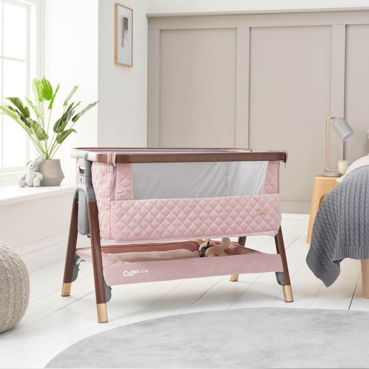 Tutti Bambini CoZee Luxe Bedside Crib - Walnut/Blush 1