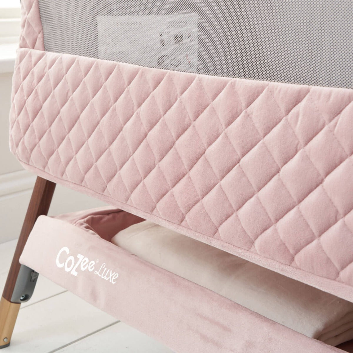 Tutti Bambini CoZee Luxe Bedside Crib - Walnut/Blush 9