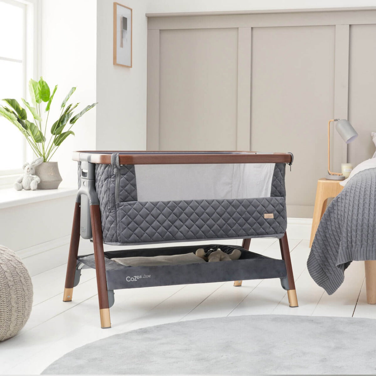 Tutti Bambini CoZee Luxe Bedside Crib - Walnut/Slate 1