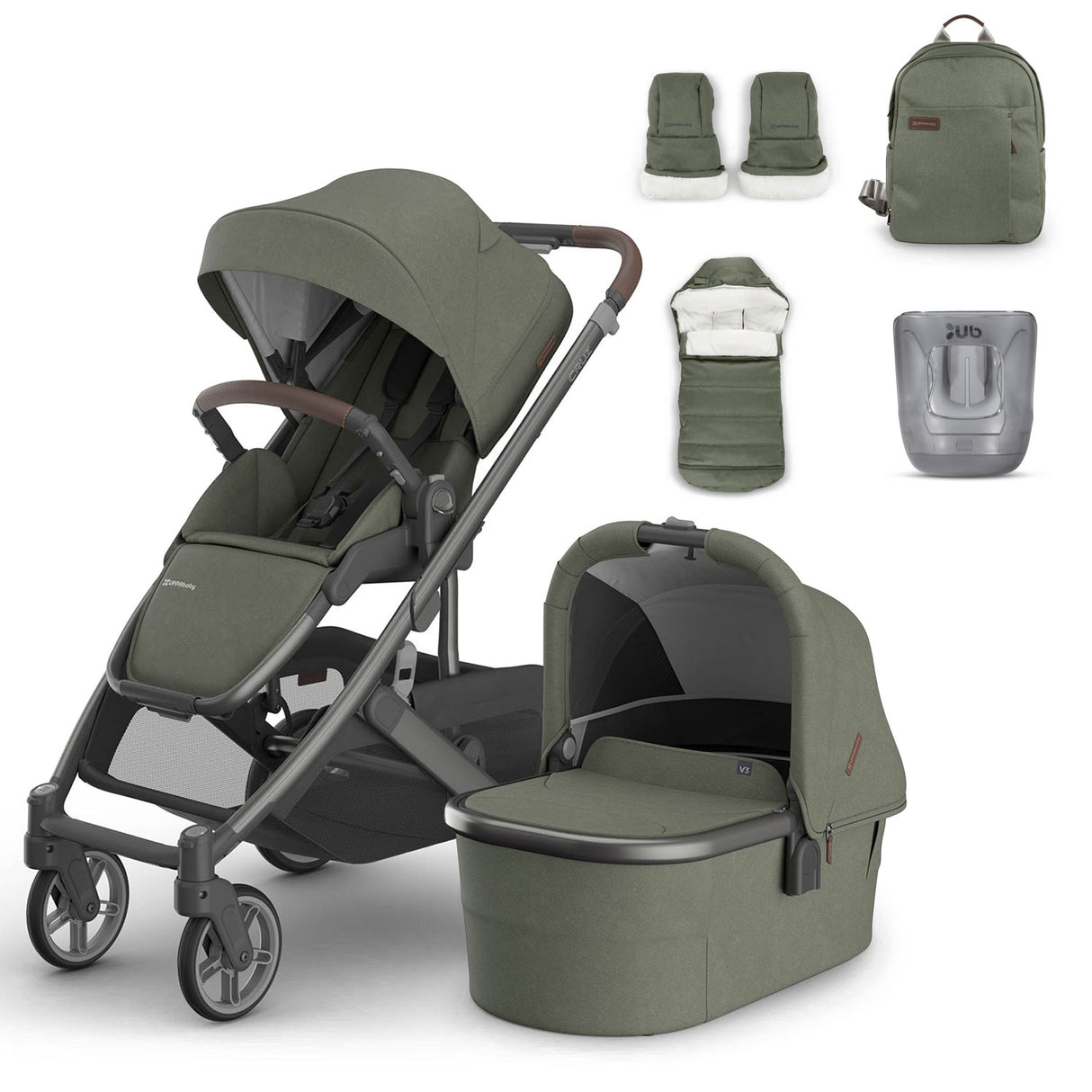 UPPAbaby Cruz V3 Pushchair, Carrycot & Accessory Bundle - Evelyn