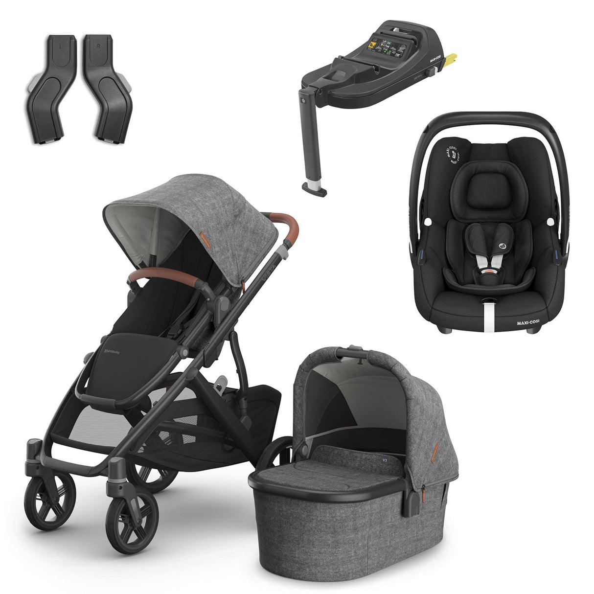 UPPAbaby VISTA V3 Luxury Maxi-Cosi Cabriofix i-Size Travel System Bundle - Greyson