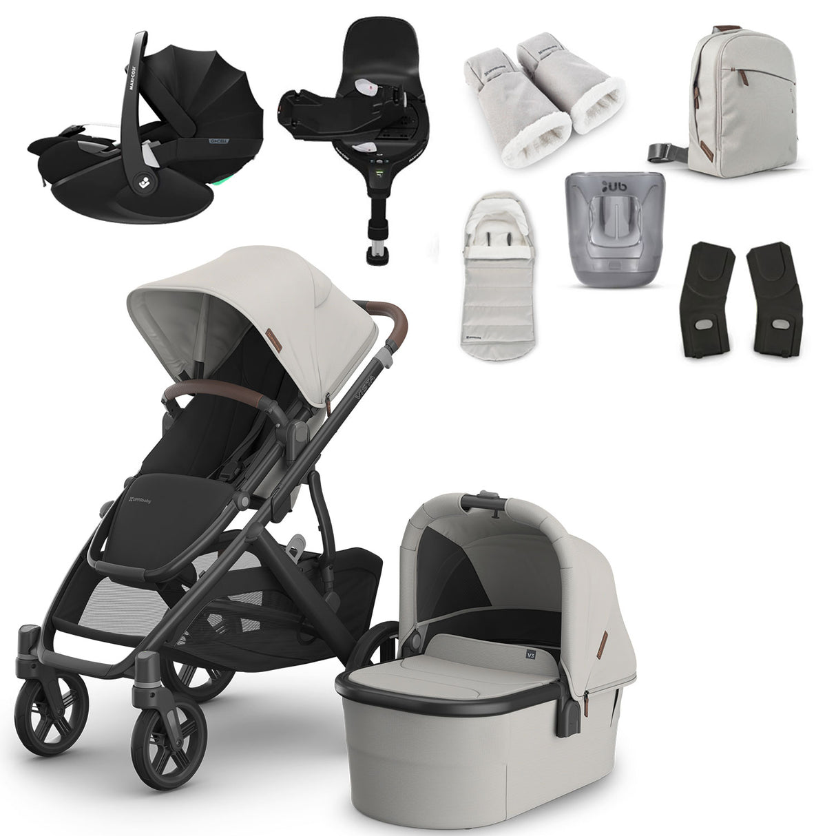 UPPAbaby VISTA V3 Luxury Maxi-Cosi Pebble 360 Pro2 i-Size Travel System Bundle - Savannah
