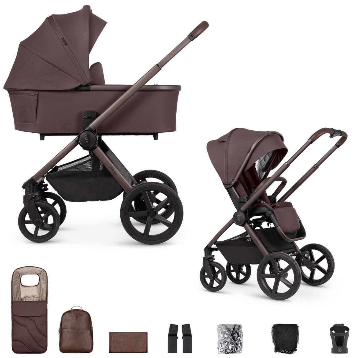 Venicci Upline 2 SE Pushchair & Carrycot 2-in-1 Bundle - Burgundy 1