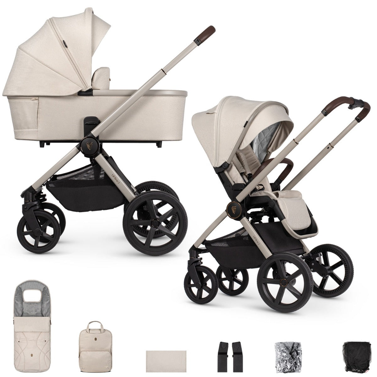 Venicci Upline 2 Pushchair & Carrycot 2-in-1 Bundle - Stone Beige 1