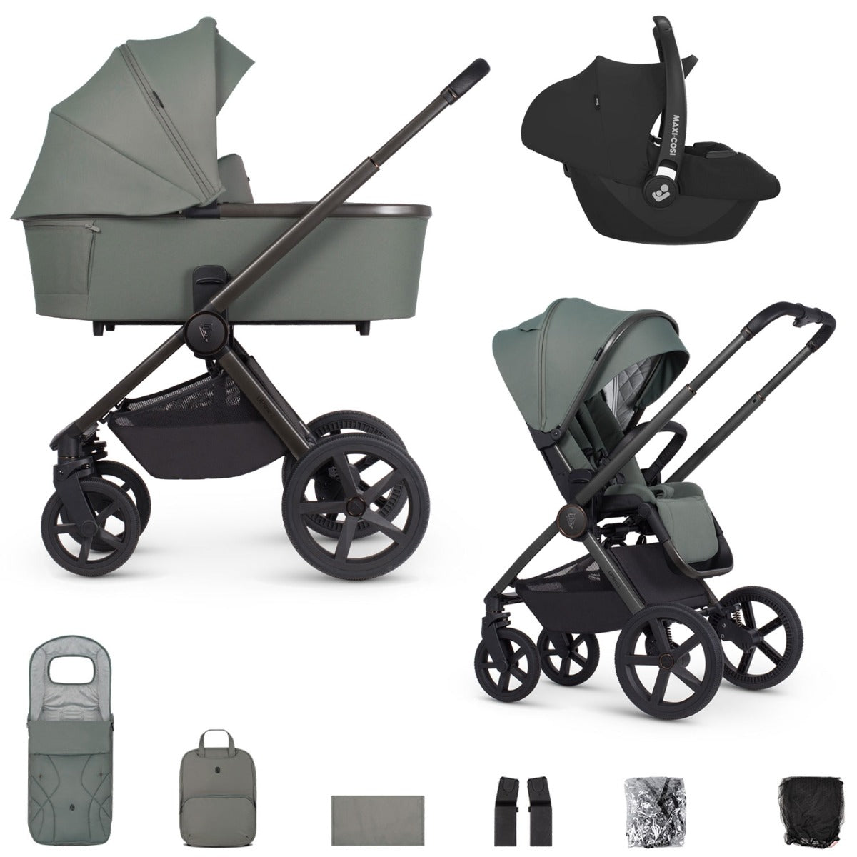 Venicci Upline 2 3-in-1 Maxi-Cosi Cabriofix iSize Travel System Bundle - Aloe 1