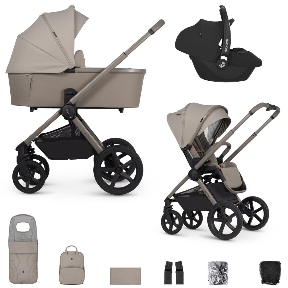 Venicci Upline 2 3-in-1 Maxi-Cosi Cabriofix iSize Travel System Bundle - Taupe 1
