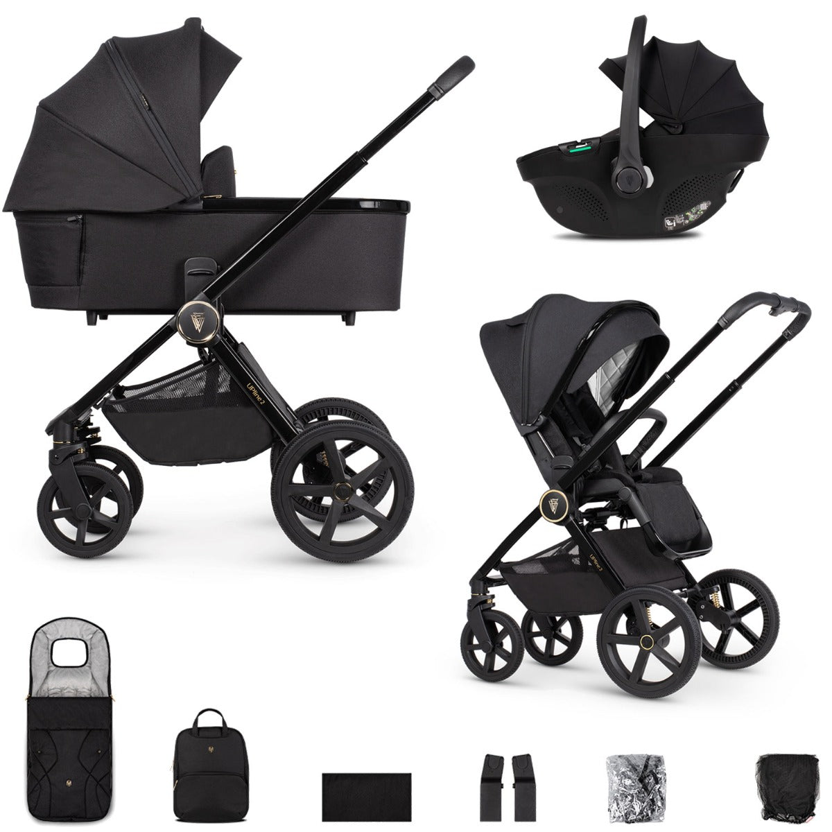 Venicci Upline 2 3-in-1 Tiago Travel System Bundle - All Black 1