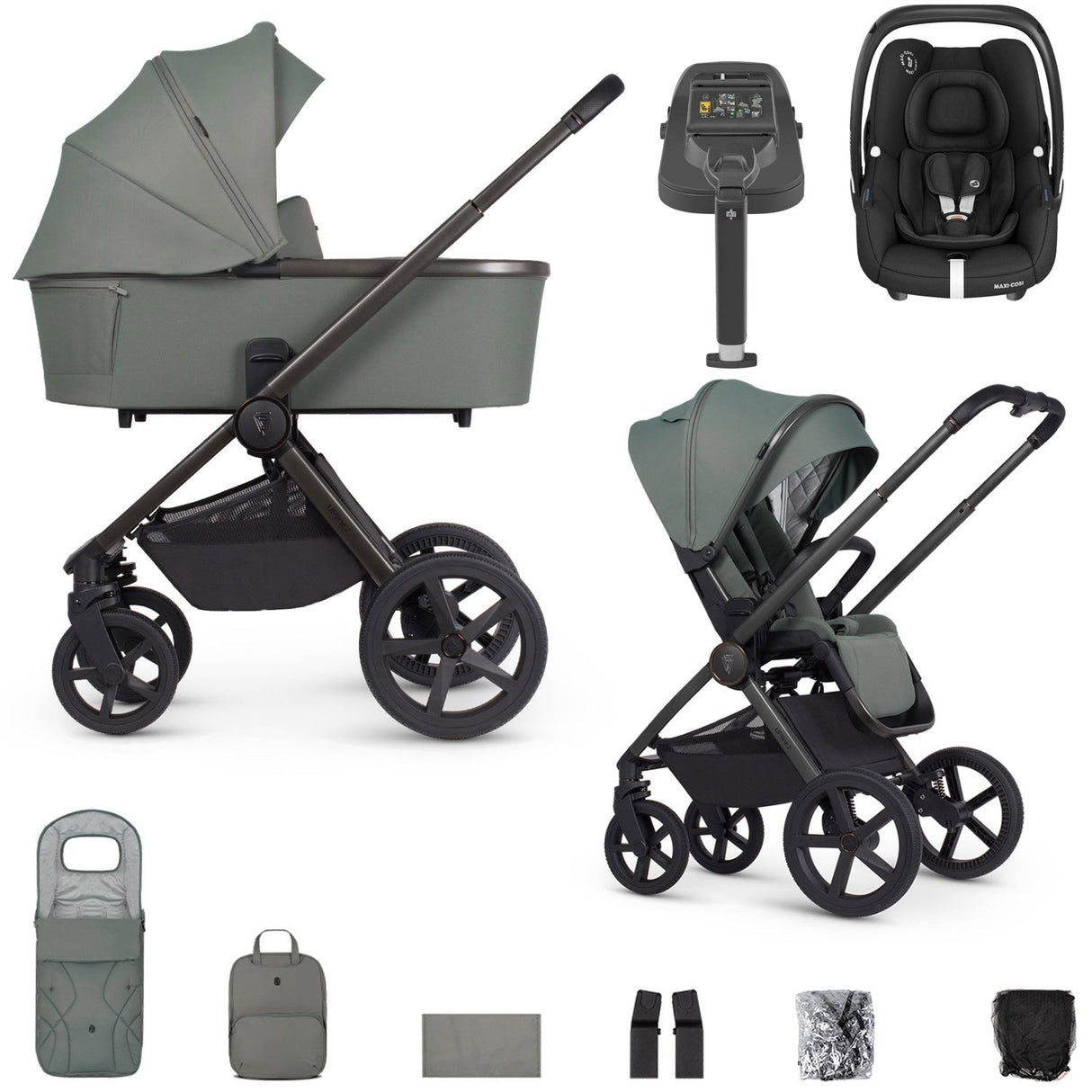 Venicci Upline 2 with Maxi-Cosi Cabriofix i-Size & Base Travel System Bundle - Aloe 1