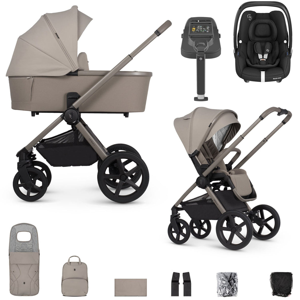 Venicci Upline 2 with Maxi-Cosi Cabriofix i-Size & Base Travel System Bundle - Taupe 1