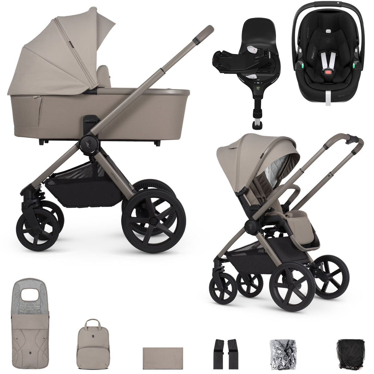 Venicci Upline 2 with Maxi-Cosi Pebble 360 Pro2 & Base Travel System Bundle - Taupe 1