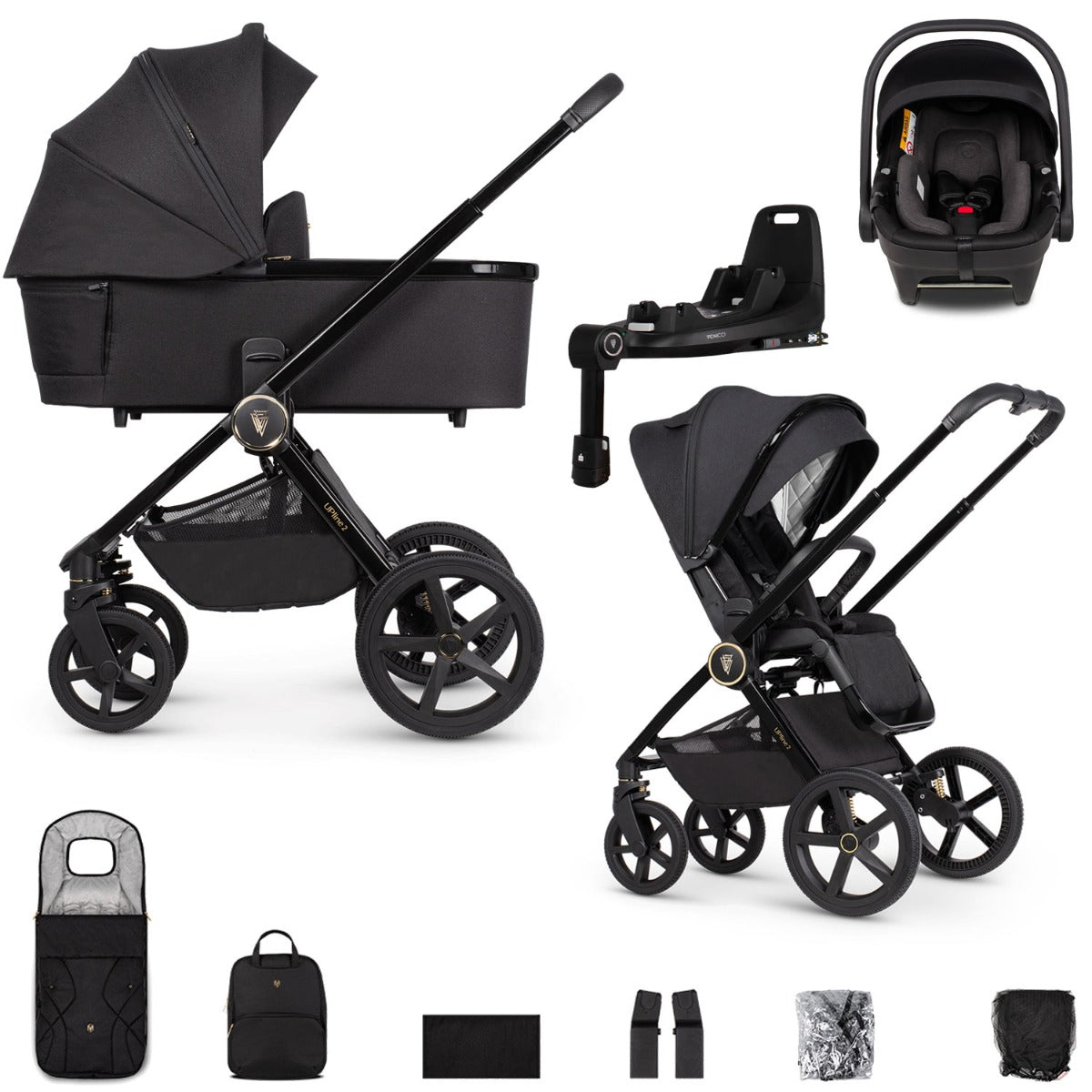 Venicci Upline 2 3-in-1 Tiago + 360 Base Travel System Bundle - All Black 1