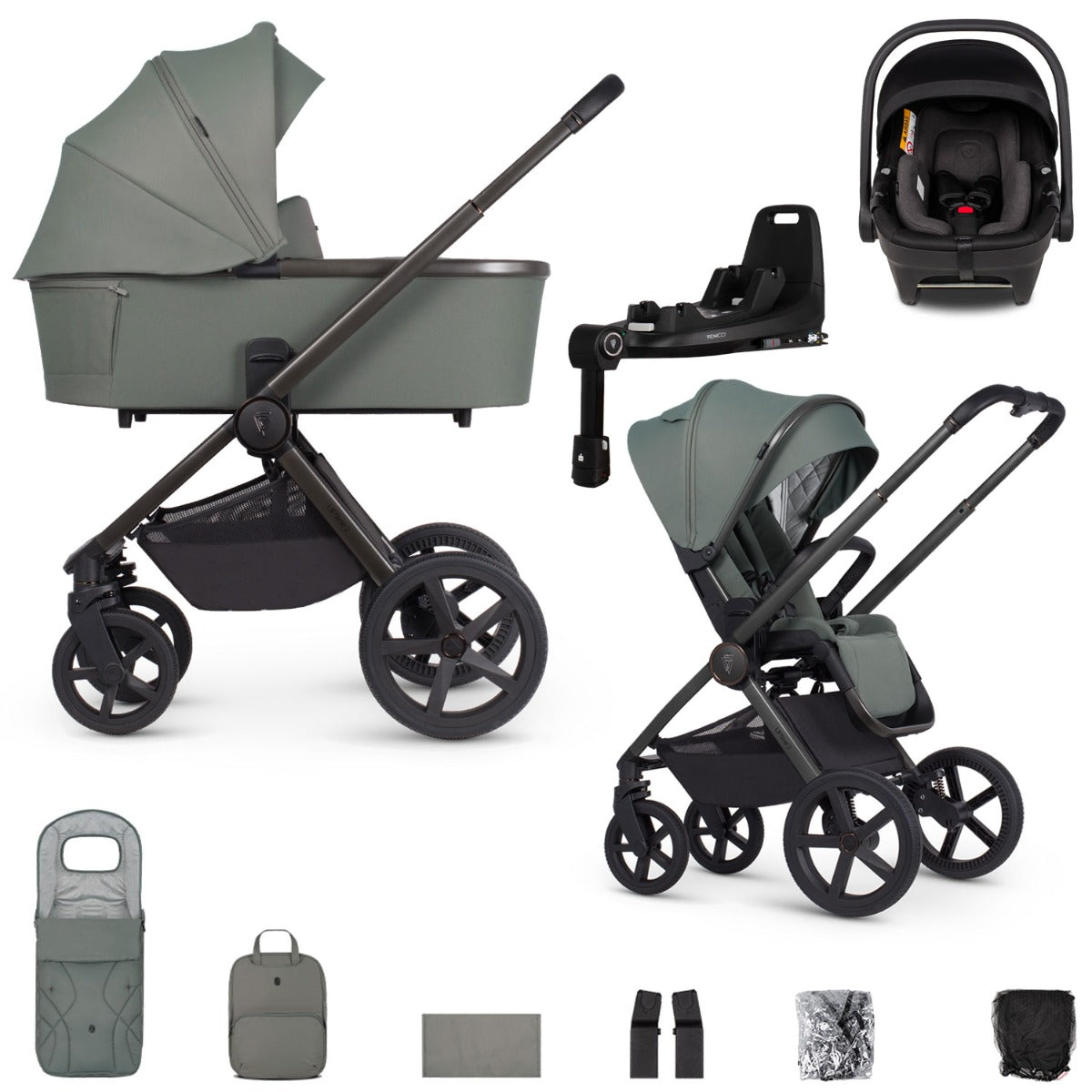 Venicci Upline 2 3-in-1 Tiago + 360 Base Travel System Bundle - Aloe 1