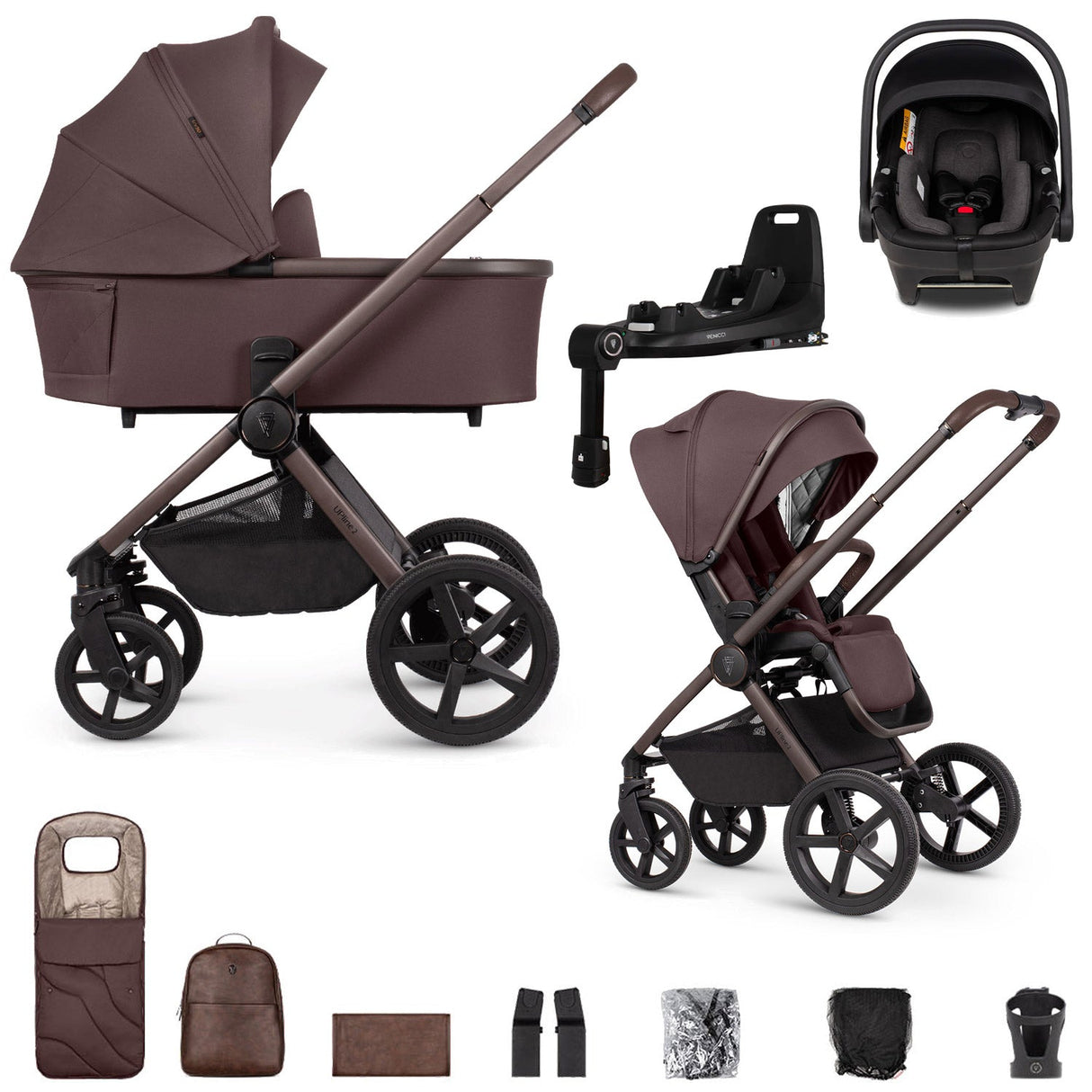 Venicci Upline 2 SE 3-in-1 Tiago + 360 Base Travel System Bundle - Burgundy 1