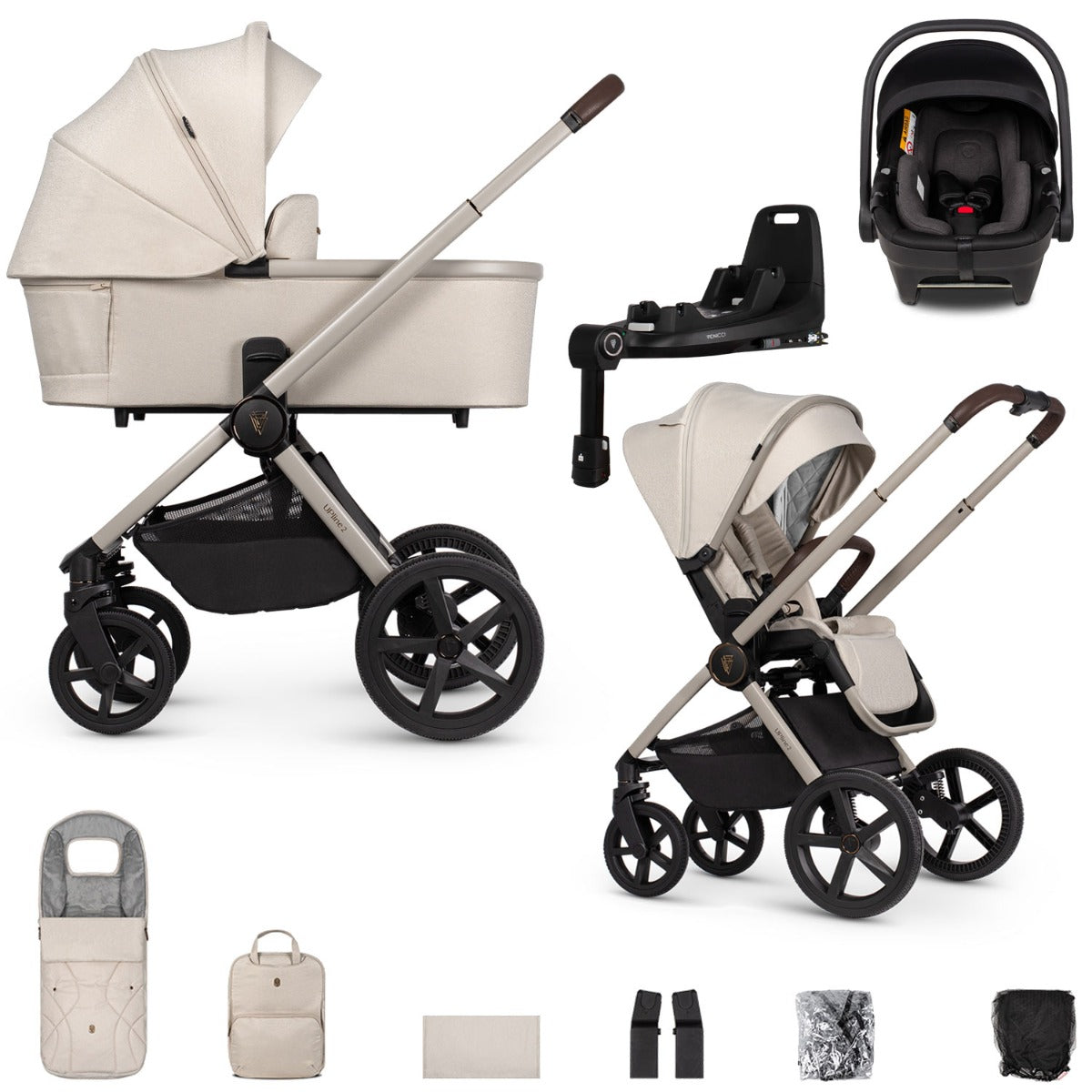 Venicci Upline 2 3-in-1 Tiago + 360 Base Travel System Bundle - Stone Beige 1
