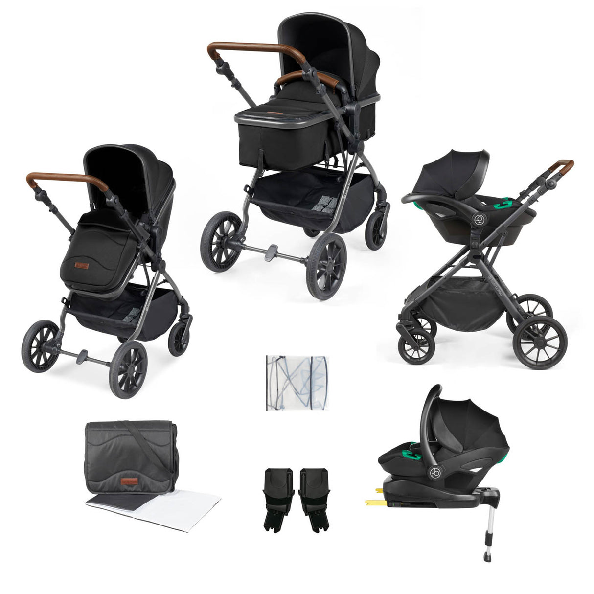 Ickle Bubba Cosmo All in One Stratus i-Size Travel System & Base - Gunmetal/Black