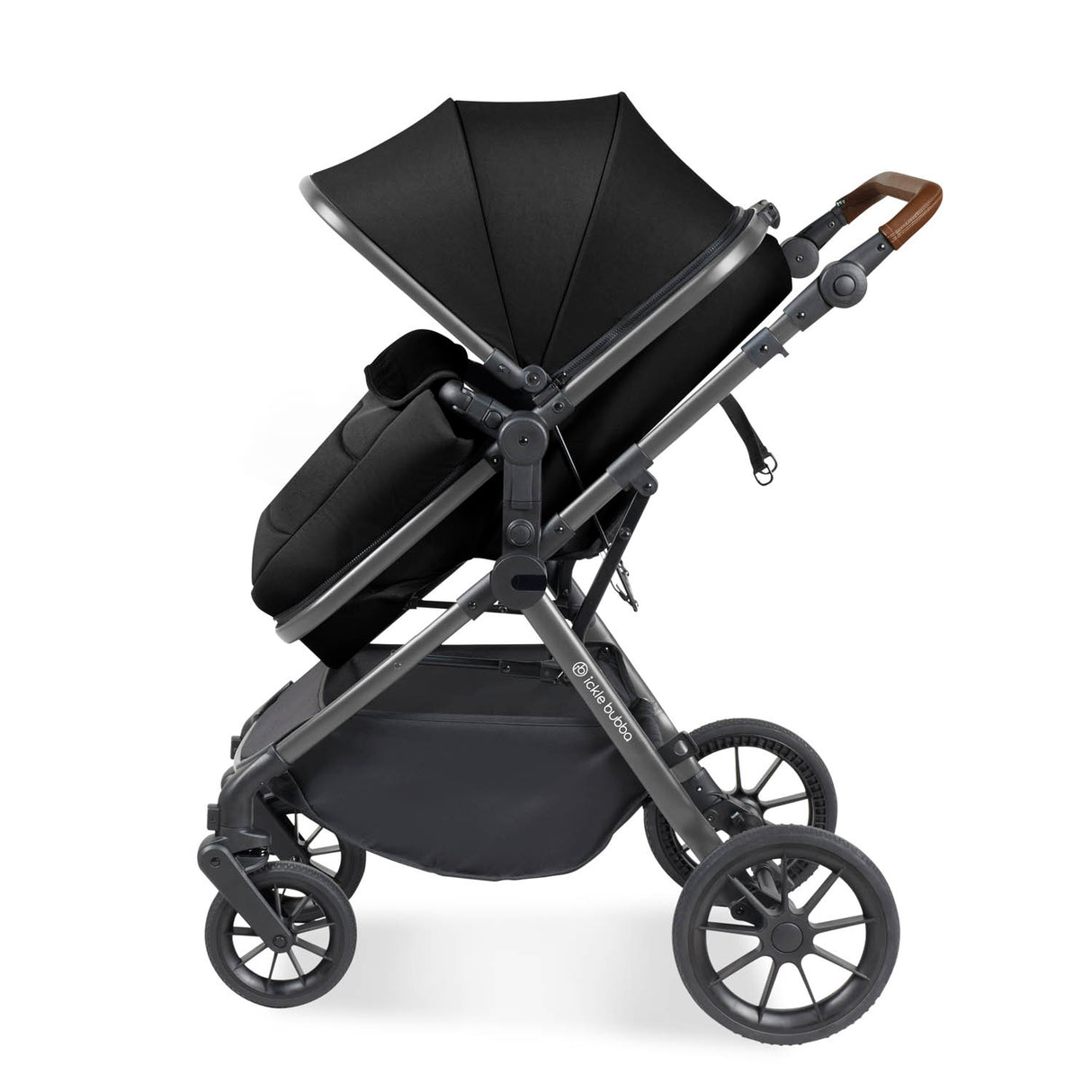 Ickle Bubba Cosmo 9 Piece Travel System with Maxi-Cosi CabrioFix i-Size Car Seat & Base - Black/Graphite Grey