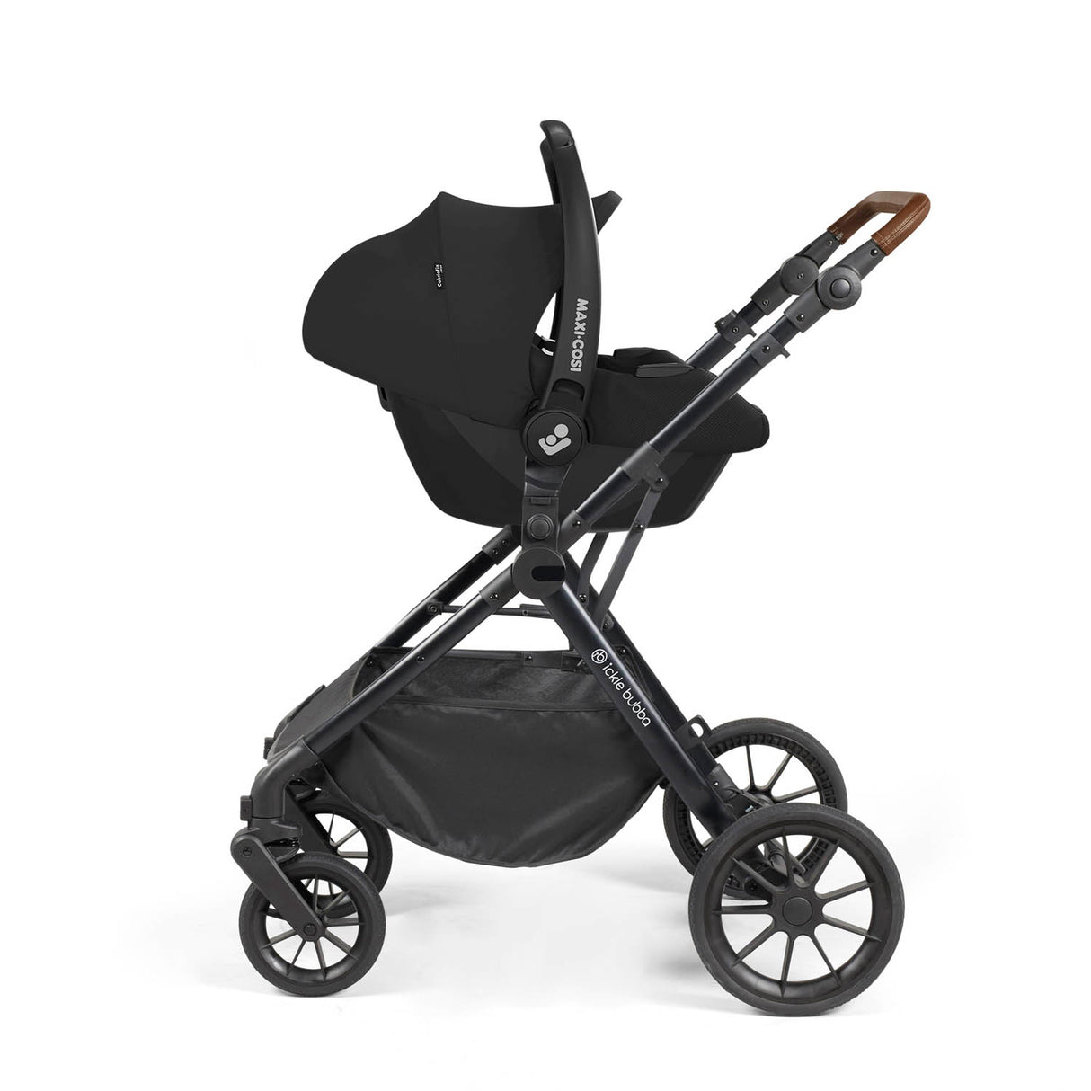 Ickle Bubba Cosmo 9 Piece Travel System with Maxi-Cosi CabrioFix i-Size Car Seat & Base - Black/Graphite Grey
