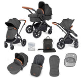 Ickle Bubba Stomp Luxe 9 Piece Pram Bundle - Black/Charcoal Grey/Tan