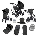 Ickle Bubba Stomp Luxe 9 Piece Pram Bundle - Silver/Midnight/Black