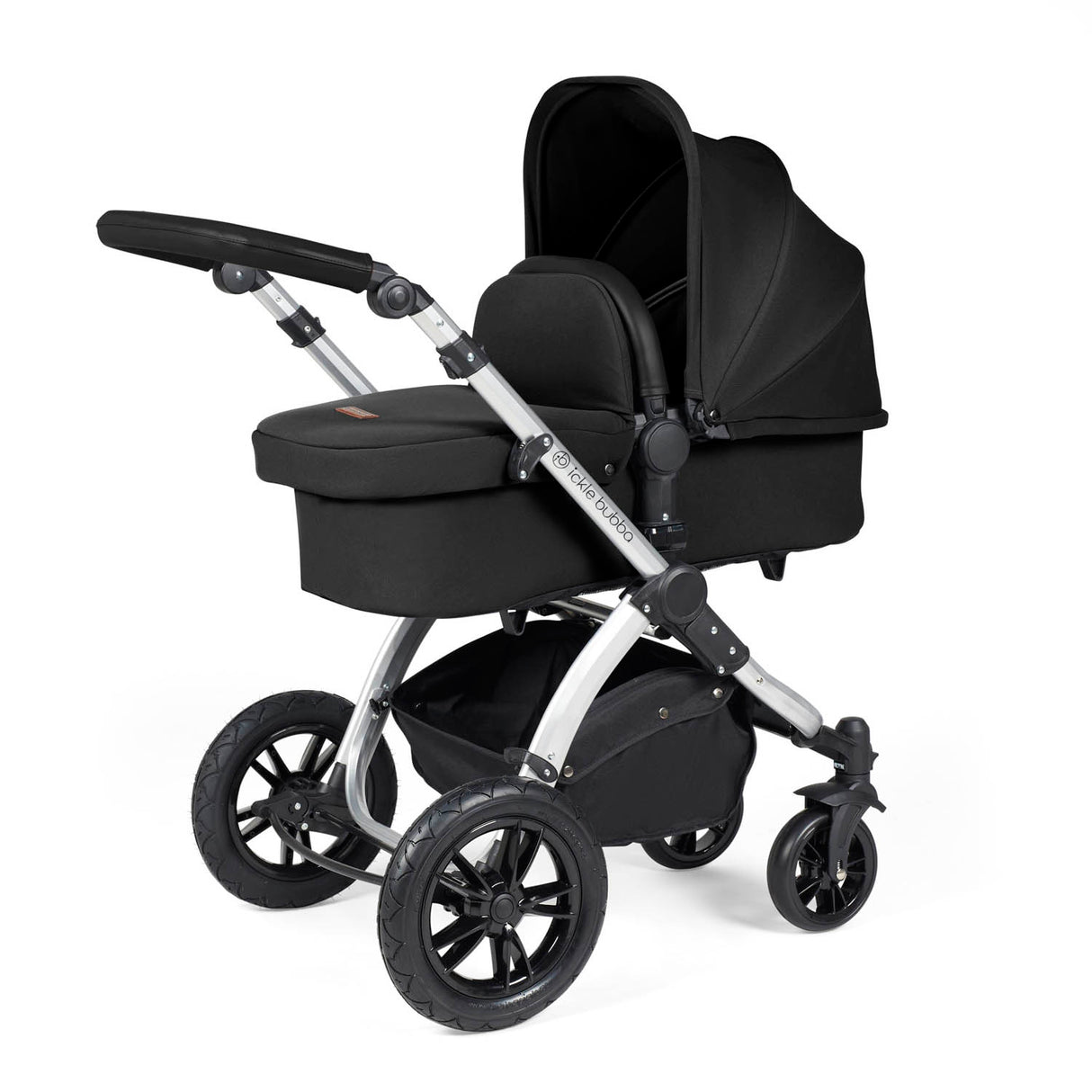 Ickle Bubba Stomp Luxe 9 Piece Pram Bundle - Silver/Midnight/Black