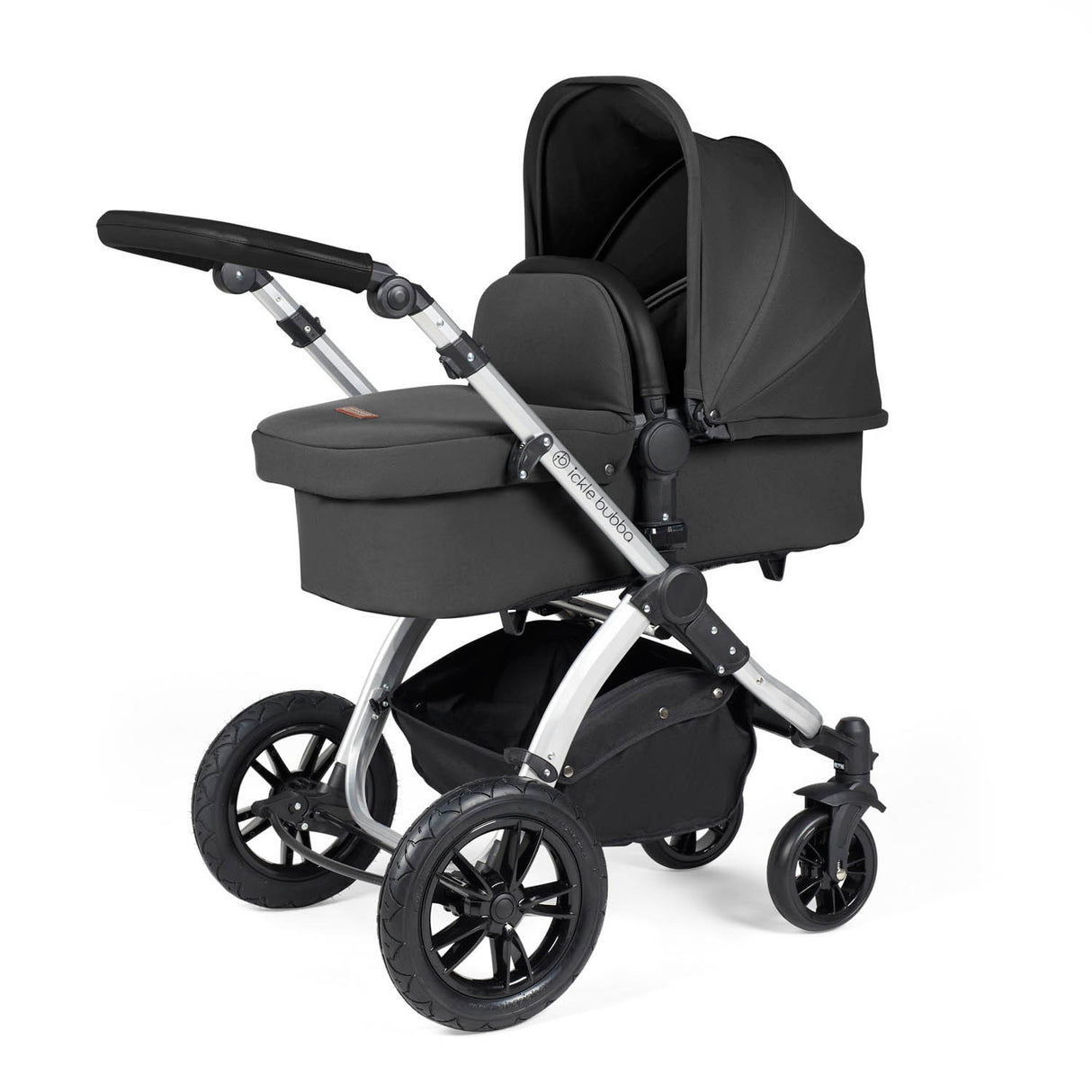 Ickle Bubba Stomp Luxe 9 Piece Pram Bundle - Silver/Charcoal Grey/Black