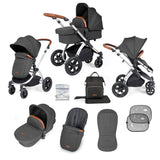 Ickle Bubba Stomp Luxe 9 Piece Pram Bundle - Silver/Charcoal Grey/Tan