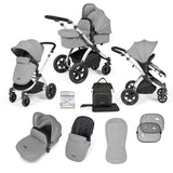 Ickle Bubba Stomp Luxe 9 Piece Pram Bundle - Silver/Pearl Grey/Black